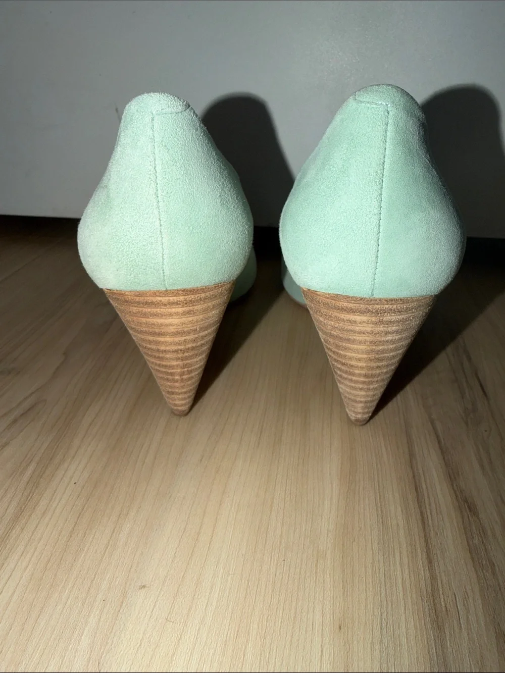 Pierre Hardy Mint Suede Peep-Toe Wedge Pumps